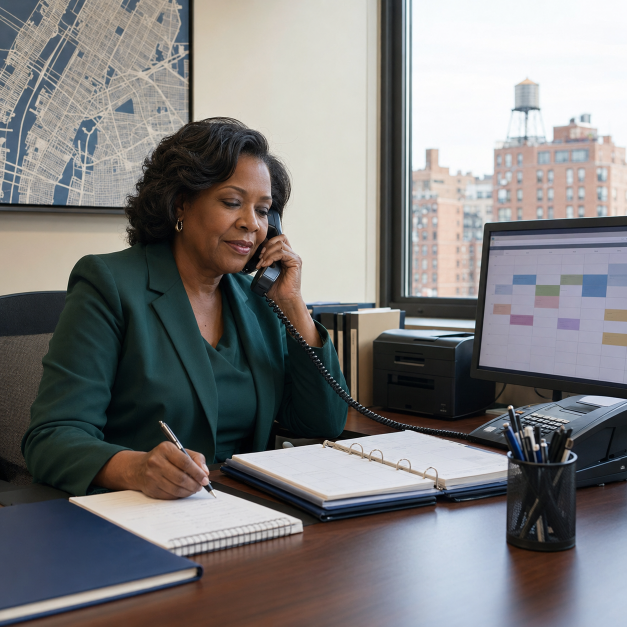 Mrs. Allen providing personal telephone scheduling support for a New York restaurant duct exhaust service