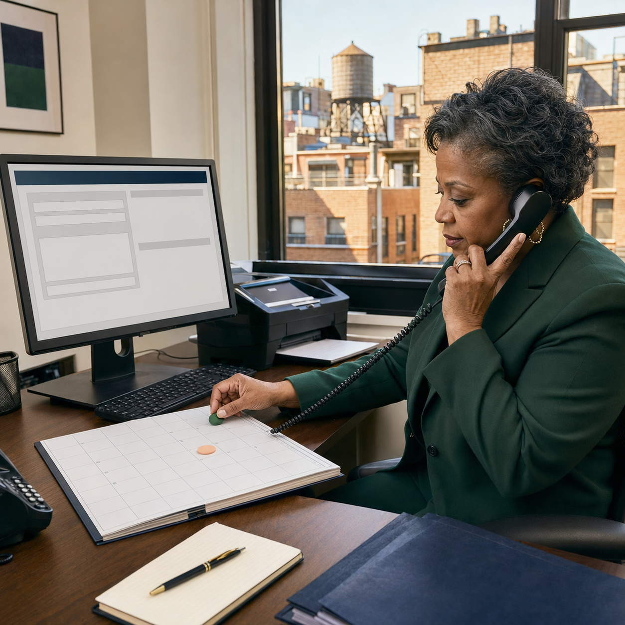 Mrs. Allen confirming a restaurant duct exhaust service appointment by telephone