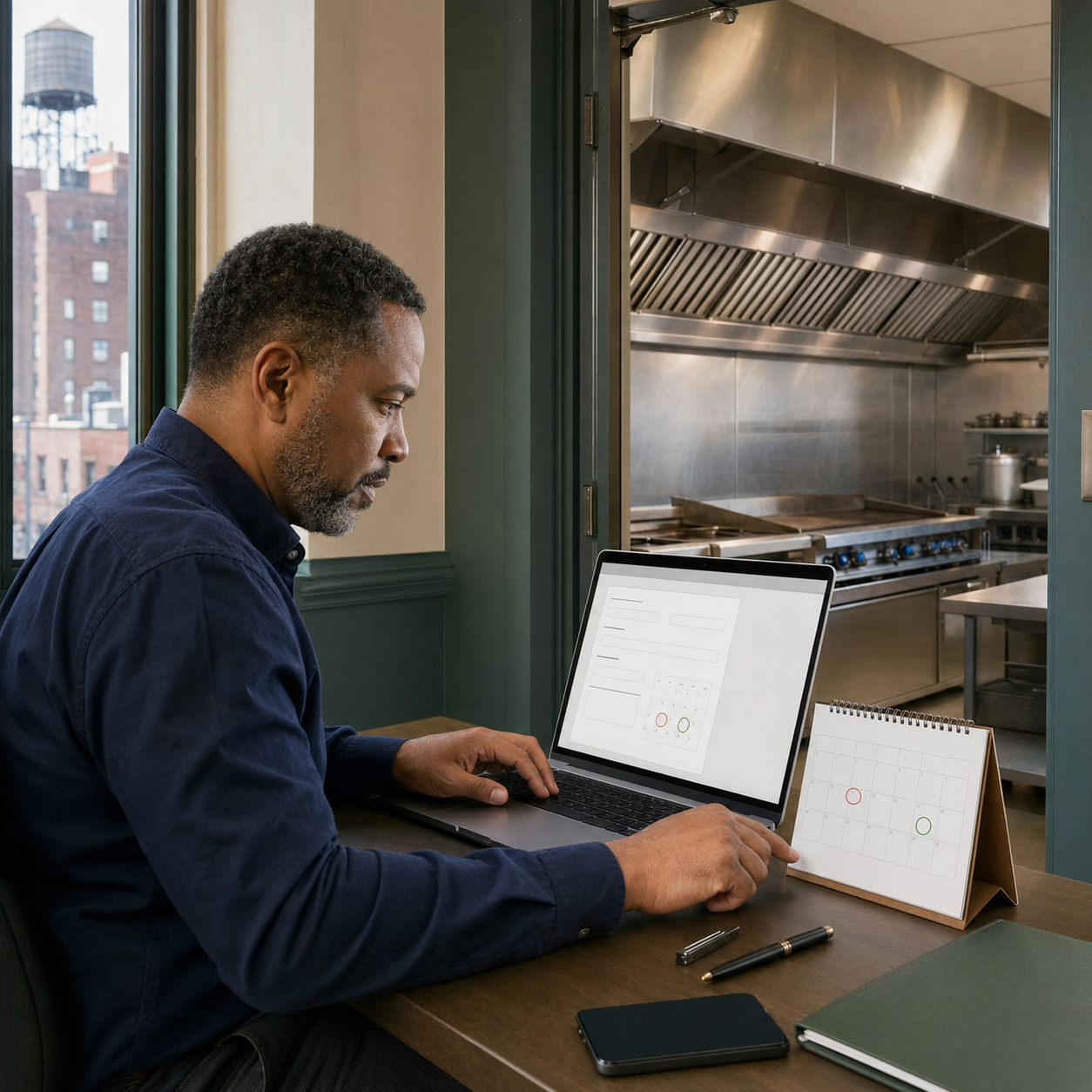 A restaurant operator submitting an online duct exhaust service request to Allen’s